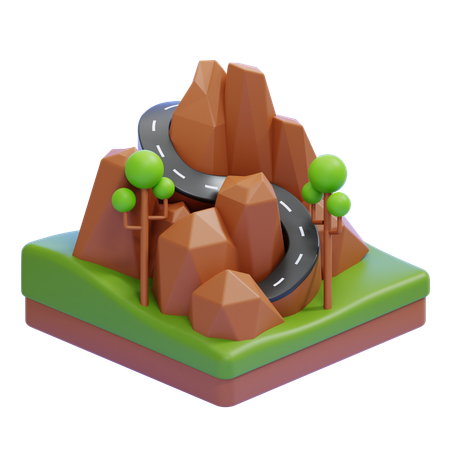 Mountain Hill With Winding Road And Trees  3D Icon