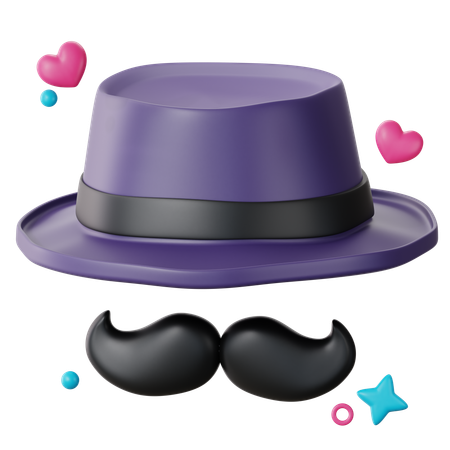 Moustache With Hat  3D Icon