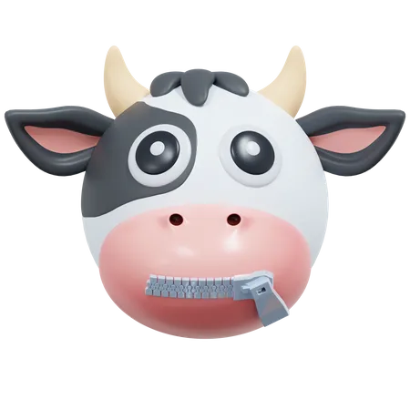 Mouth Zipped Cow Emoticon 3 D Icon Illustration 3D Icon