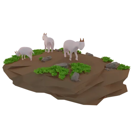 Moutons à la recherche de nourriture  3D Illustration