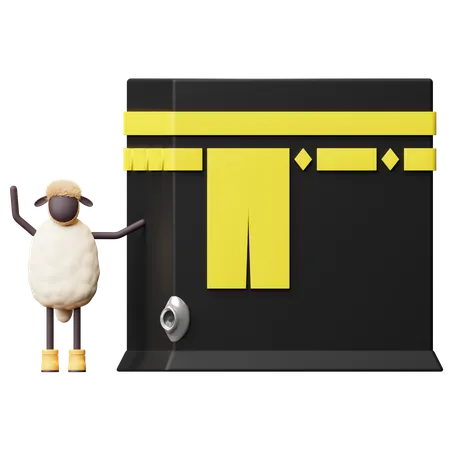 Moutons debout près de la kaaba  3D Illustration