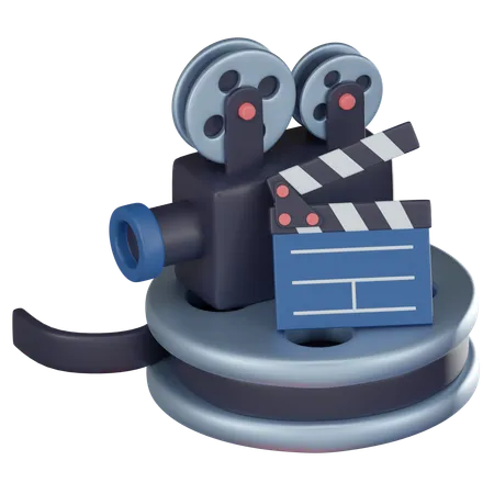 Featuring Clapperboard Projector And Movie Reel Ideal For Capturing Essence Of Movie Production Storytelling And Entertainment Concepts 3 D Render Illustration 3D Icon
