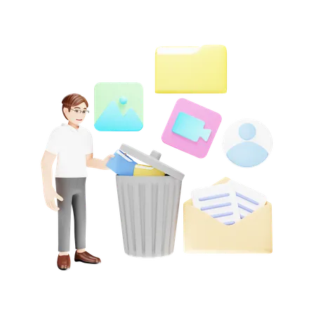 Moving Documents to Bin  3D Illustration