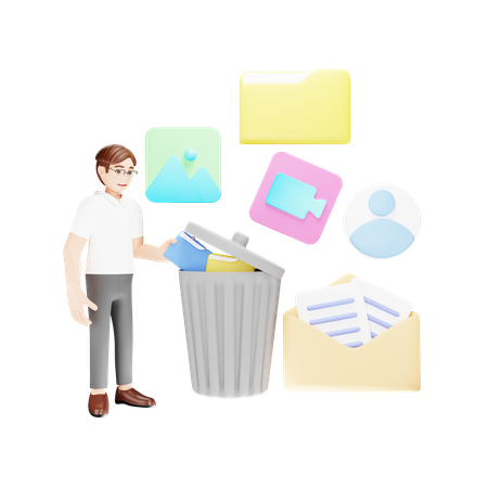 Moving Documents to Bin  3D Illustration