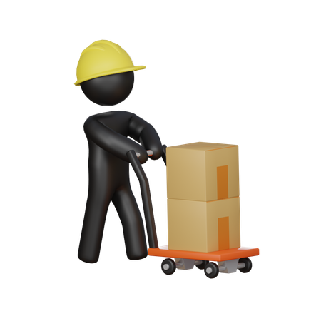 Moving package by Trolley  3D Icon