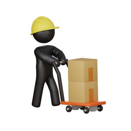 Moving package by Trolley  3D Icon