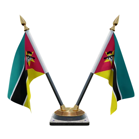 Mozambique Double Desk Flag Stand  3D Flag