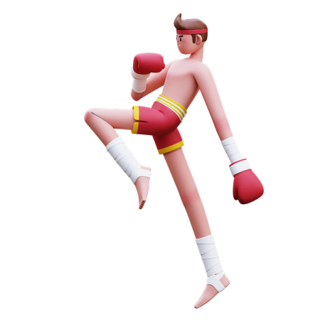 Muay Thai Fighter Doing Knee Strike  3D Icon