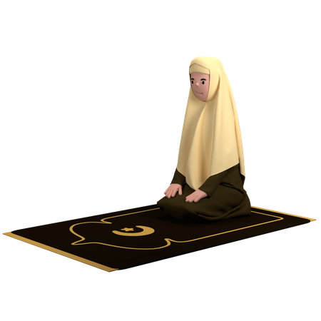 Mulher muçulmana sentada entre pose de Sujood  3D Illustration