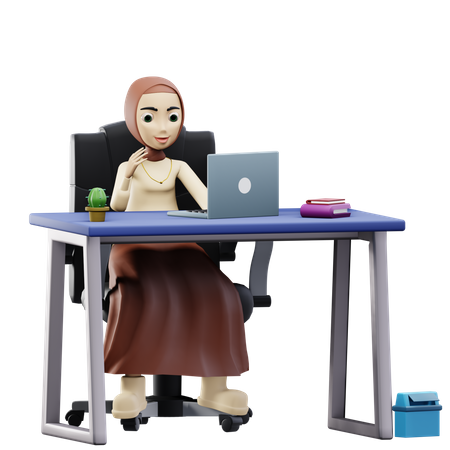 Mulher muçulmana trabalhando no laptop  3D Illustration