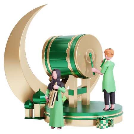 Muçulmanos celebram Ramadan Kareem com tambor sehri  3D Illustration