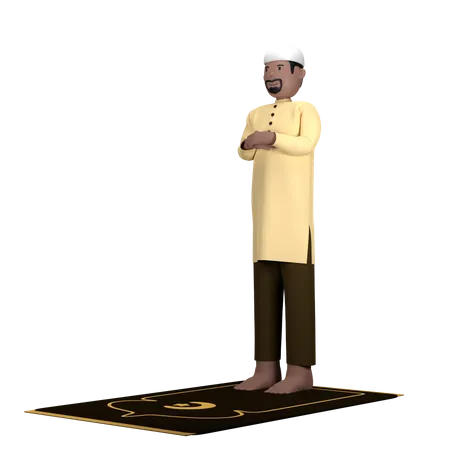 Homem muçulmano em pose de Iftitah  3D Illustration