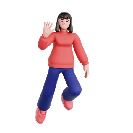 Mujer agitando la mano mientras flota  3D Illustration