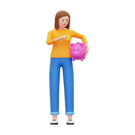 Mujer ahorrando dinero  3D Illustration