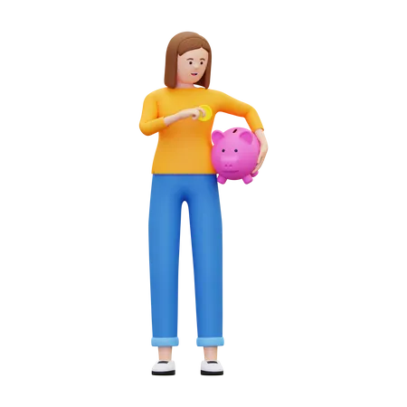 Mujer ahorrando dinero  3D Illustration