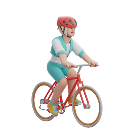 Mujer montando su bicicleta  3D Illustration