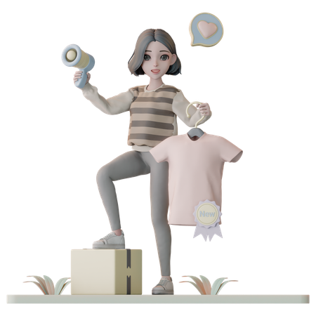 Mujer anunciando nuevo producto  3D Icon