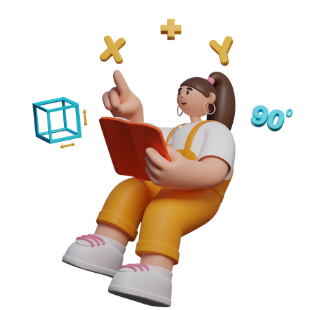 Mujer aprendiendo matemáticas  3D Illustration