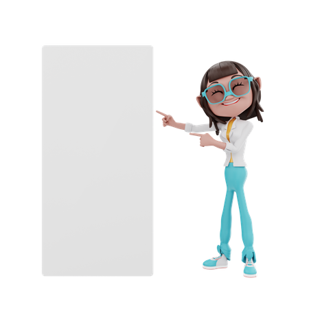 Mujer apuntando a un tablero en blanco  3D Icon