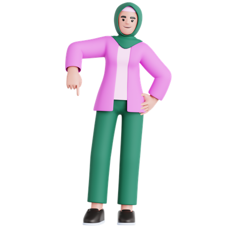 Mujer apuntando hacia abajo  3D Illustration