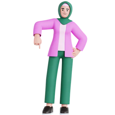 Mujer apuntando hacia abajo  3D Illustration