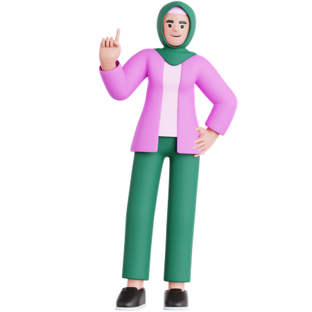 Mujer apuntando hacia arriba  3D Illustration