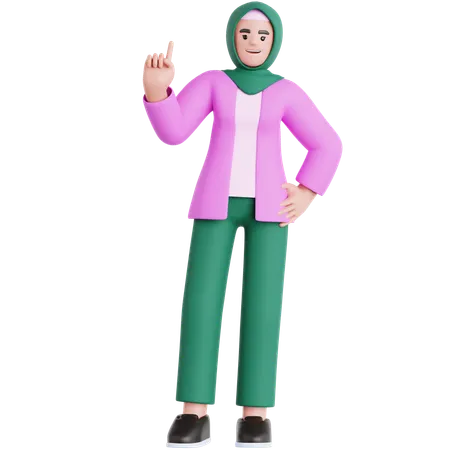 Mujer apuntando hacia arriba  3D Illustration