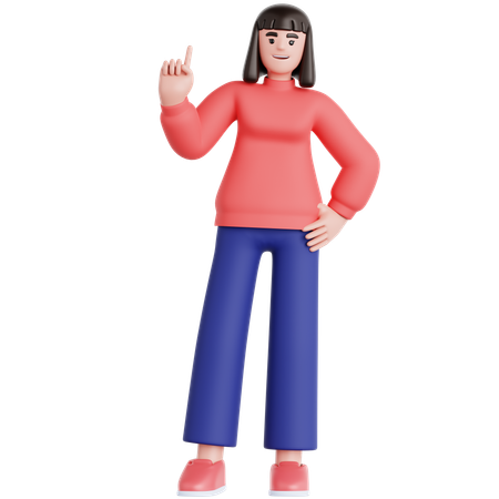 Mujer apuntando hacia arriba  3D Illustration