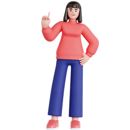 Mujer apuntando hacia arriba  3D Illustration