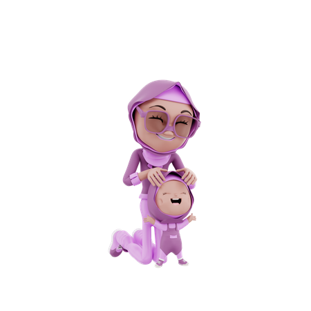 Mujer árabe mimando a su hijo  3D Icon