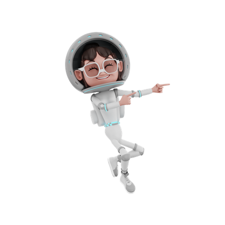 Mujer astronauta mostrando las manos en el lado izquierdo  3D Illustration