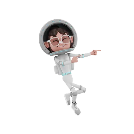 Mujer astronauta mostrando las manos en el lado izquierdo  3D Illustration