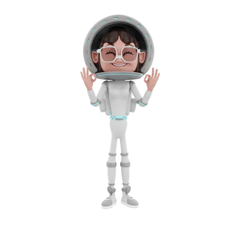 Mujer astronauta mostrando super signo  3D Illustration