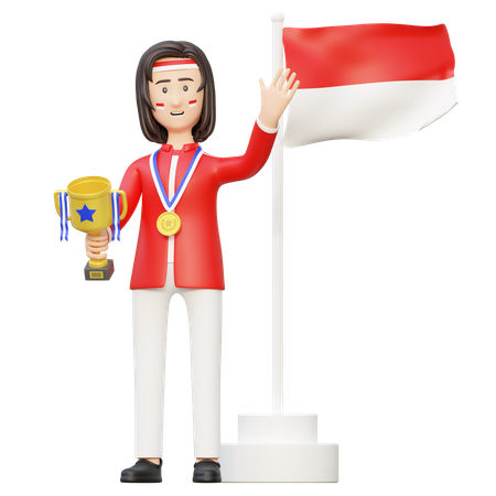 Mujer atleta campeona sosteniendo el trofeo ganador  3D Illustration