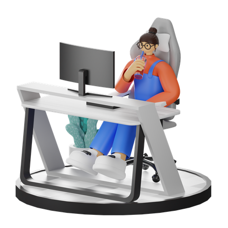 Mujer tomando cafe  3D Illustration