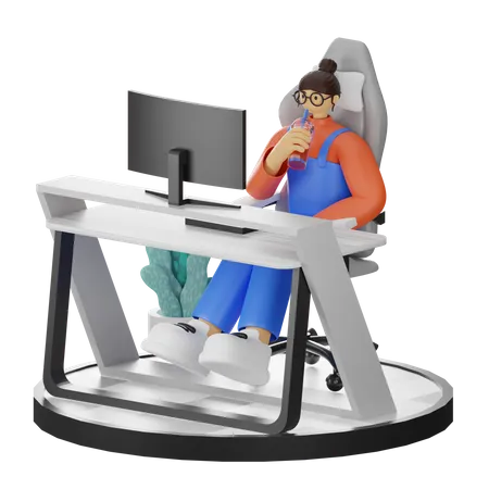 Mujer tomando cafe  3D Illustration