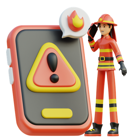 Aplicación móvil bombero femenino  3D Illustration