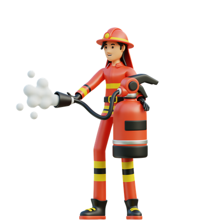 Bombero lleva un extintor de incendios  3D Illustration