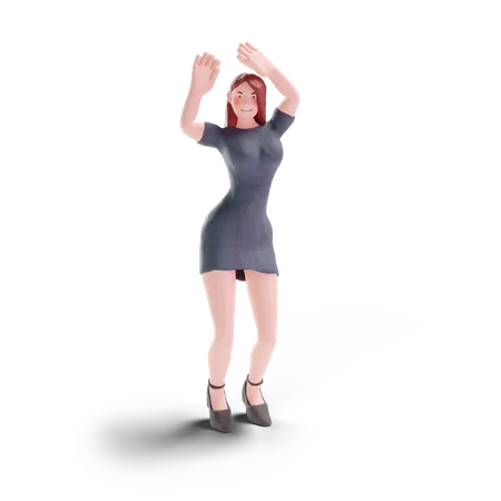 Mujer bonita bailando en vestido de fiesta  3D Illustration