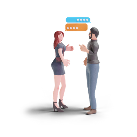 Mujer bonita comunicándose con el hombre.  3D Illustration