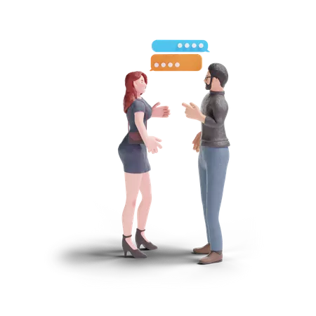 Mujer bonita comunicándose con el hombre.  3D Illustration