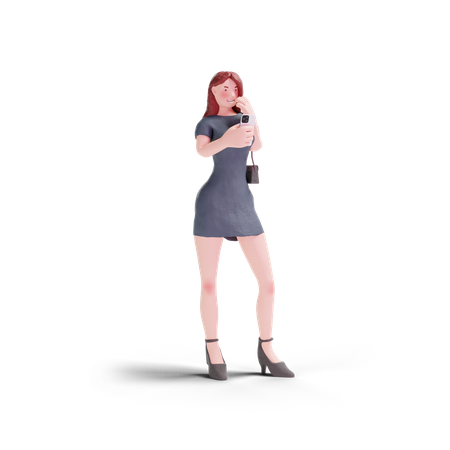 Mujer bonita vestida usando el teléfono  3D Illustration