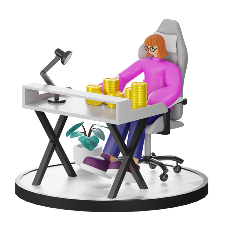 Mujer calculando ganancias  3D Illustration