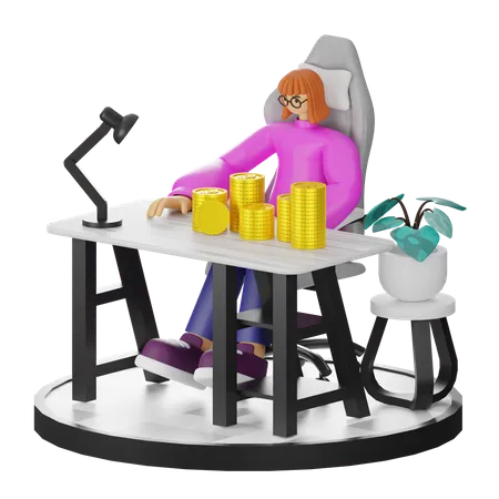 Mujer calculando ganancias  3D Illustration