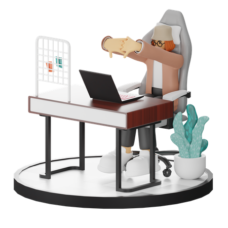 Mujer cansada de trabajar en la oficina  3D Icon