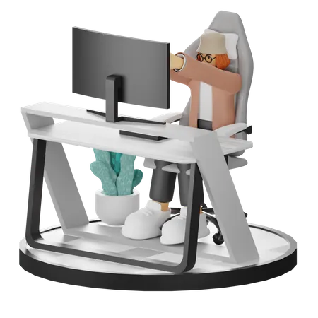 Mujer cansada de trabajar en la oficina  3D Illustration