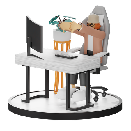 Mujer cansada de trabajar en la oficina  3D Illustration