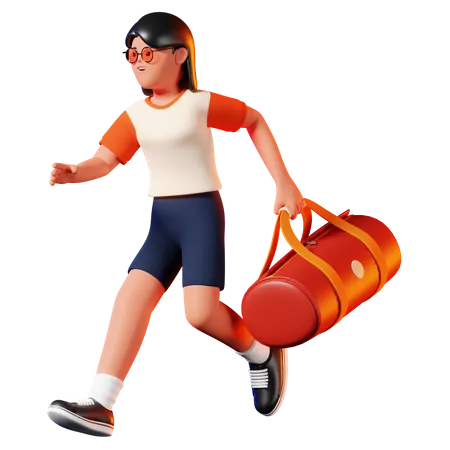 Mujer llevando una pose de bolsa  3D Illustration