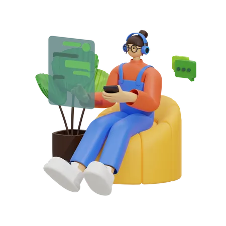 Mujer charlando en el sofá  3D Illustration