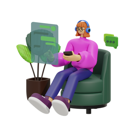 Mujer charlando en el sofá  3D Illustration